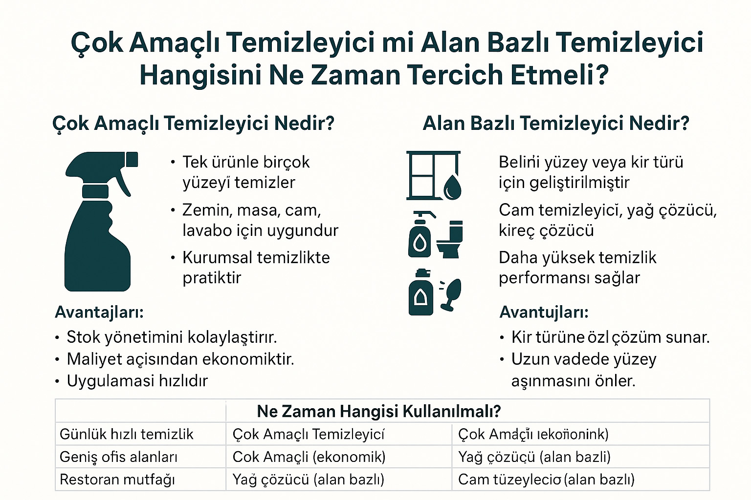 Çok Amaçlı Temizleyici mi Alan Bazlı Temizleyici mi? Hangisini Ne Zaman Tercih Etmeli?