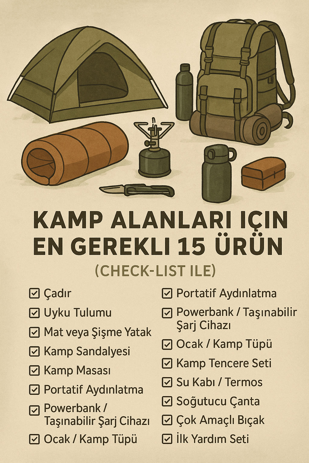 Kamp Alanları İçin En Gerekli 15 Ürün (Check-List ile)