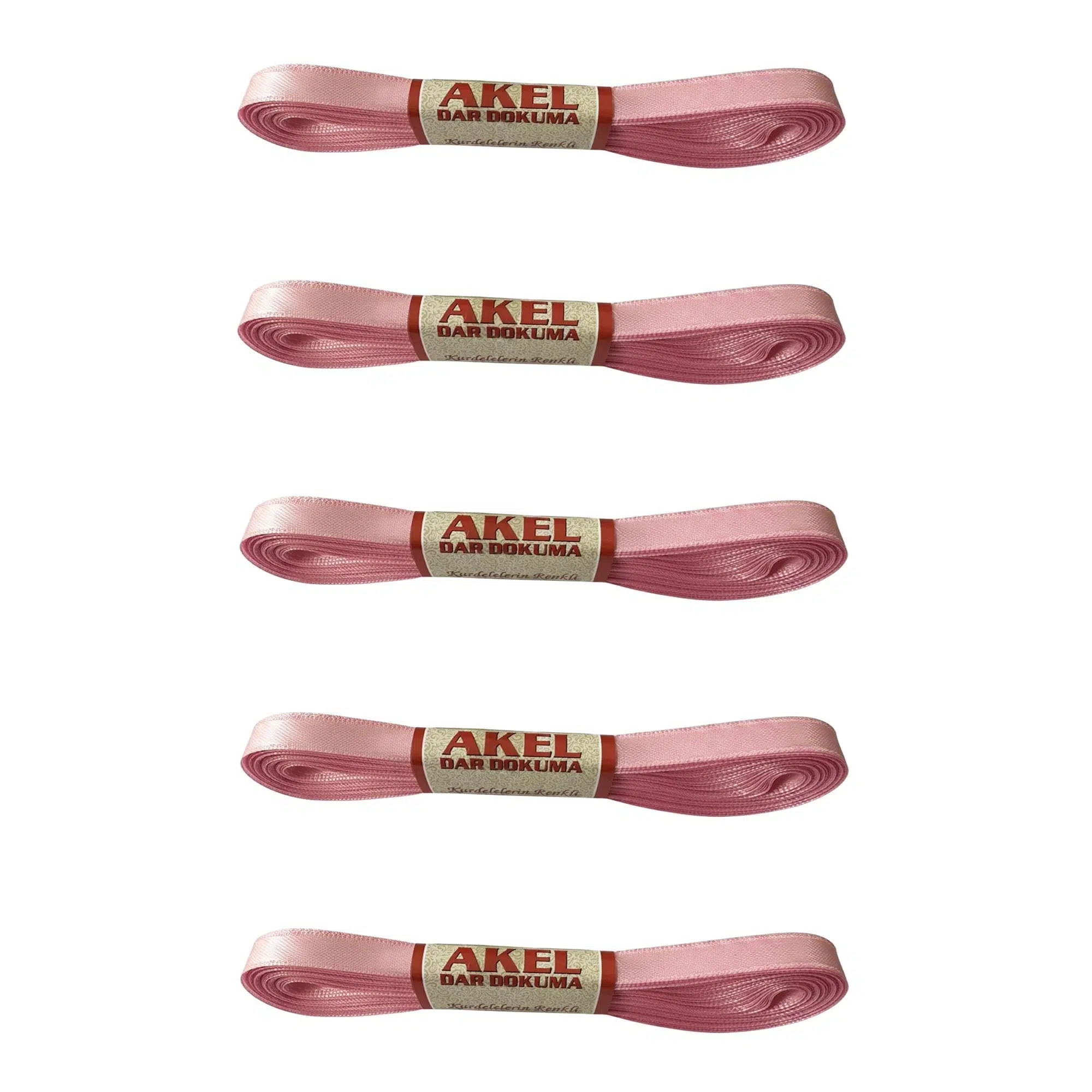 Akel Dar Dokuma Toz Pembe Saten Kurdele - 1 Cm. x 10 Metre - 5 Adet