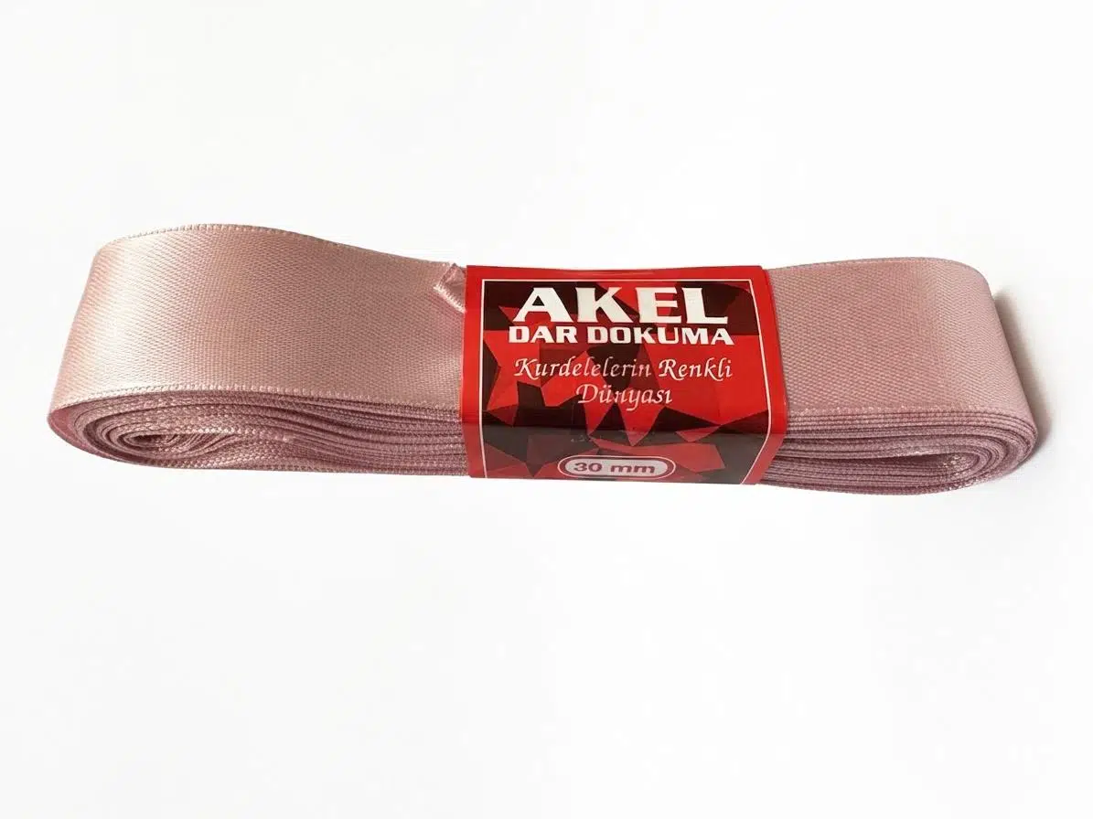 Akel Dar Dokuma Toz Pembe Saten Kurdele - 3 Cm. x 10 Metre - 1 Adet
