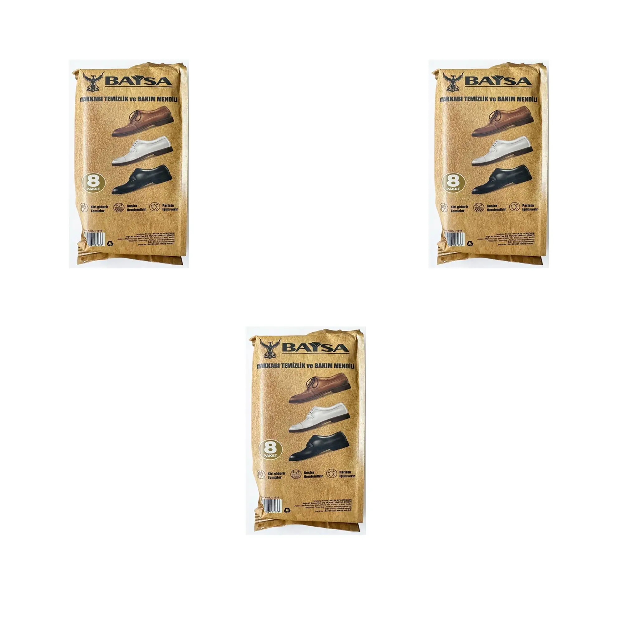 Baysa Mini Ayakkabı Bakım ve Temizlik Mendili - 8x8'li 3 Paket