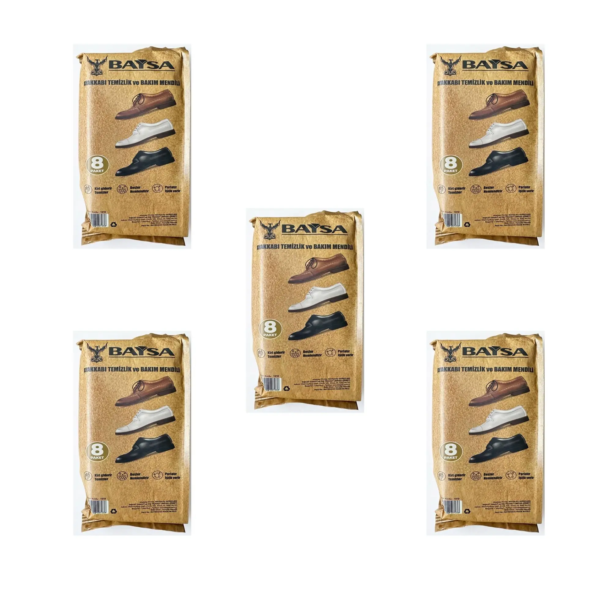 Baysa Mini Ayakkabı Bakım ve Temizlik Mendili - 8x8'li 5 Paket