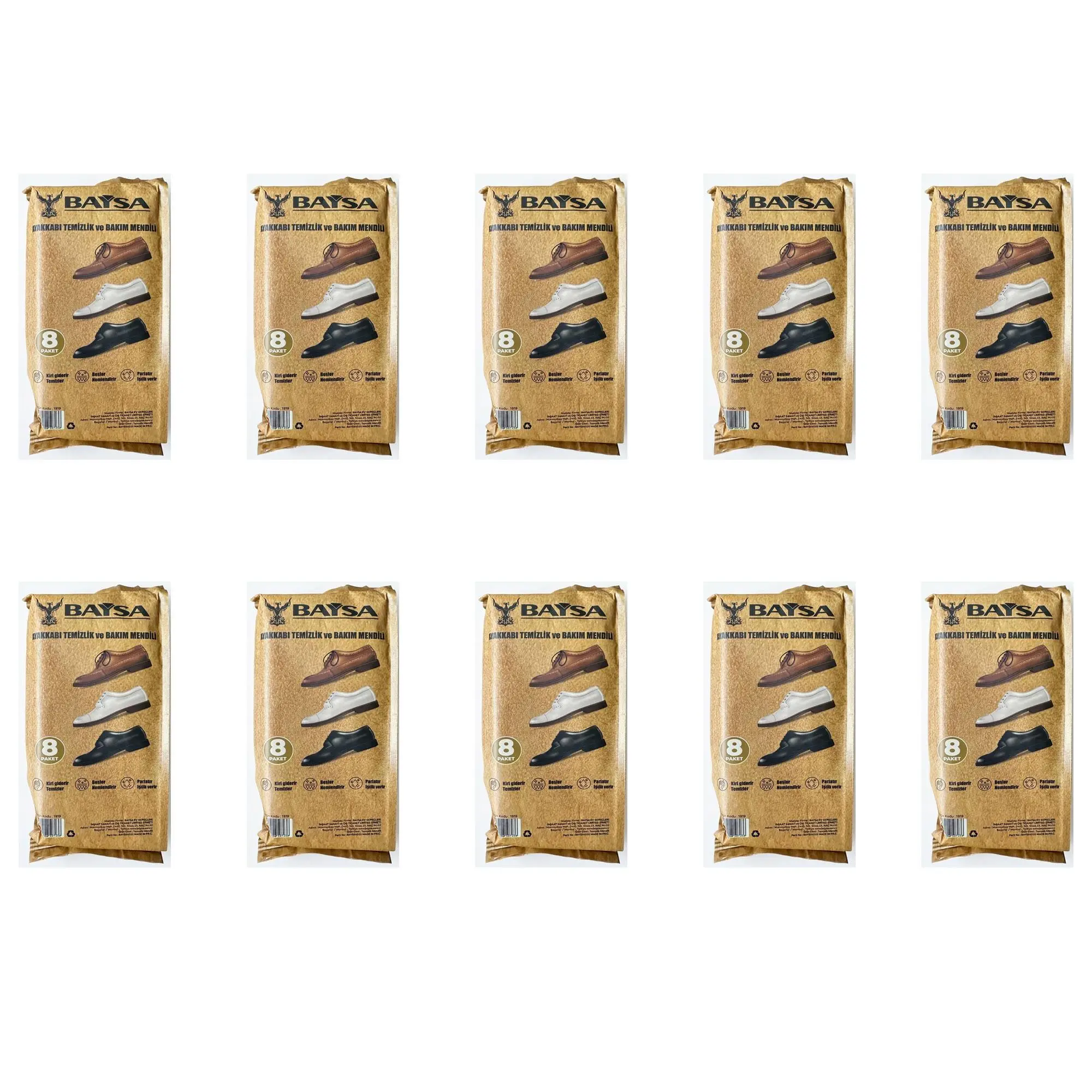 Baysa Mini Ayakkabı Bakım ve Temizlik Mendili - 8x8'li 10 Paket