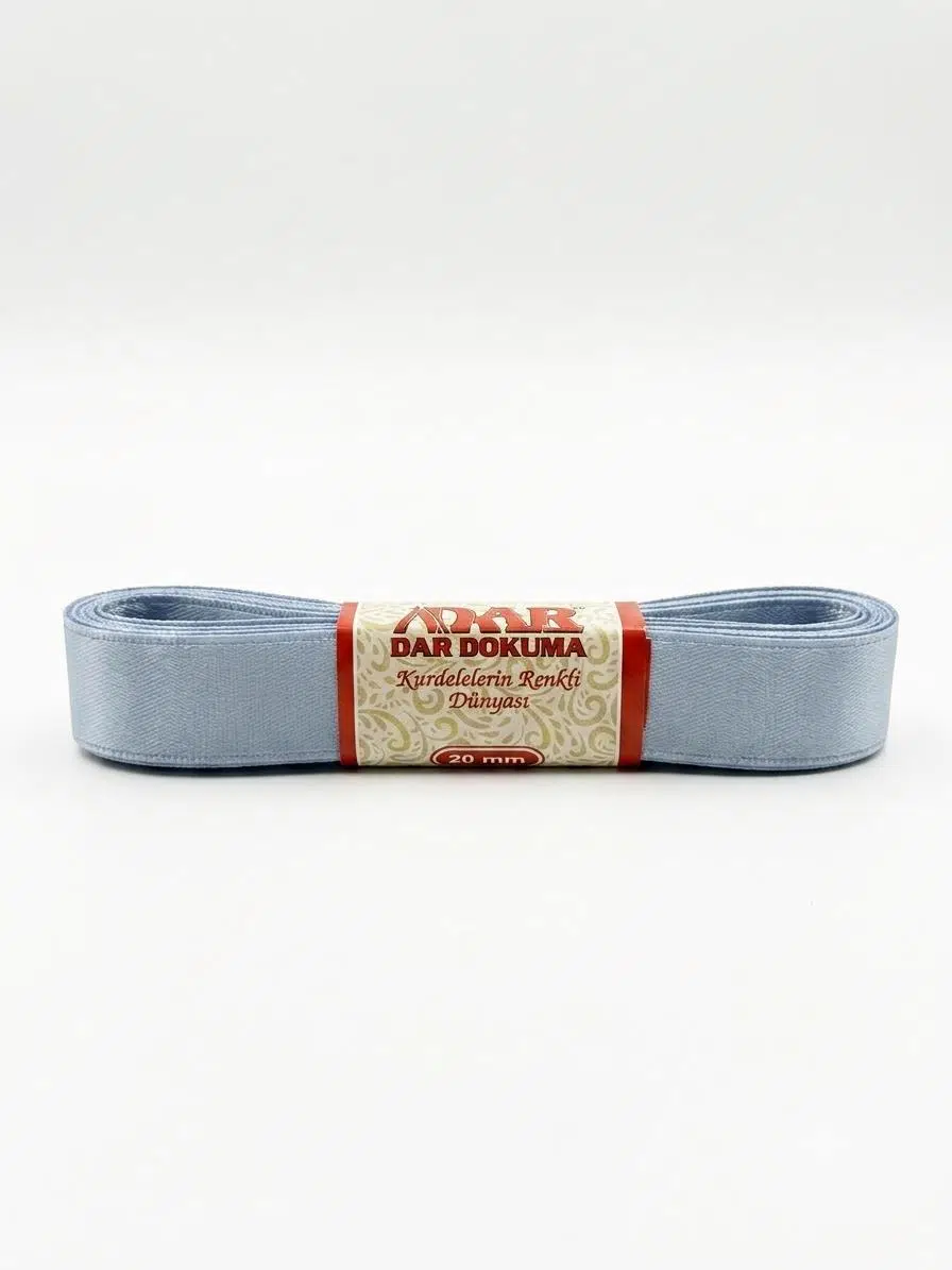 Dar Dokuma Açık Mavi Saten Kurdele - 2 Cm. x 10 Metre - 1 Adet