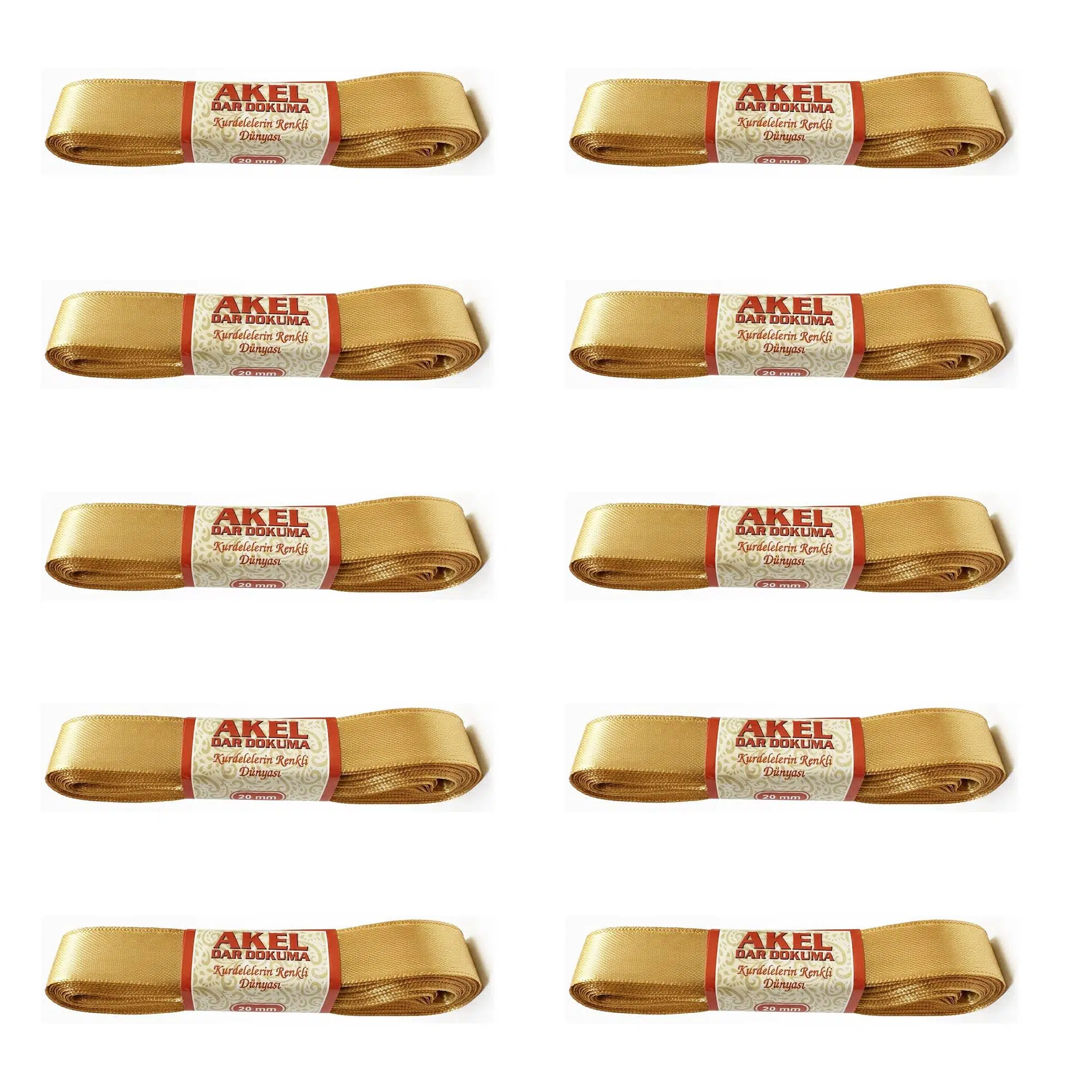 Dar Dokuma Altın Gold Saten Kurdele - 2 Cm. x 10 Metre - 10 Adet