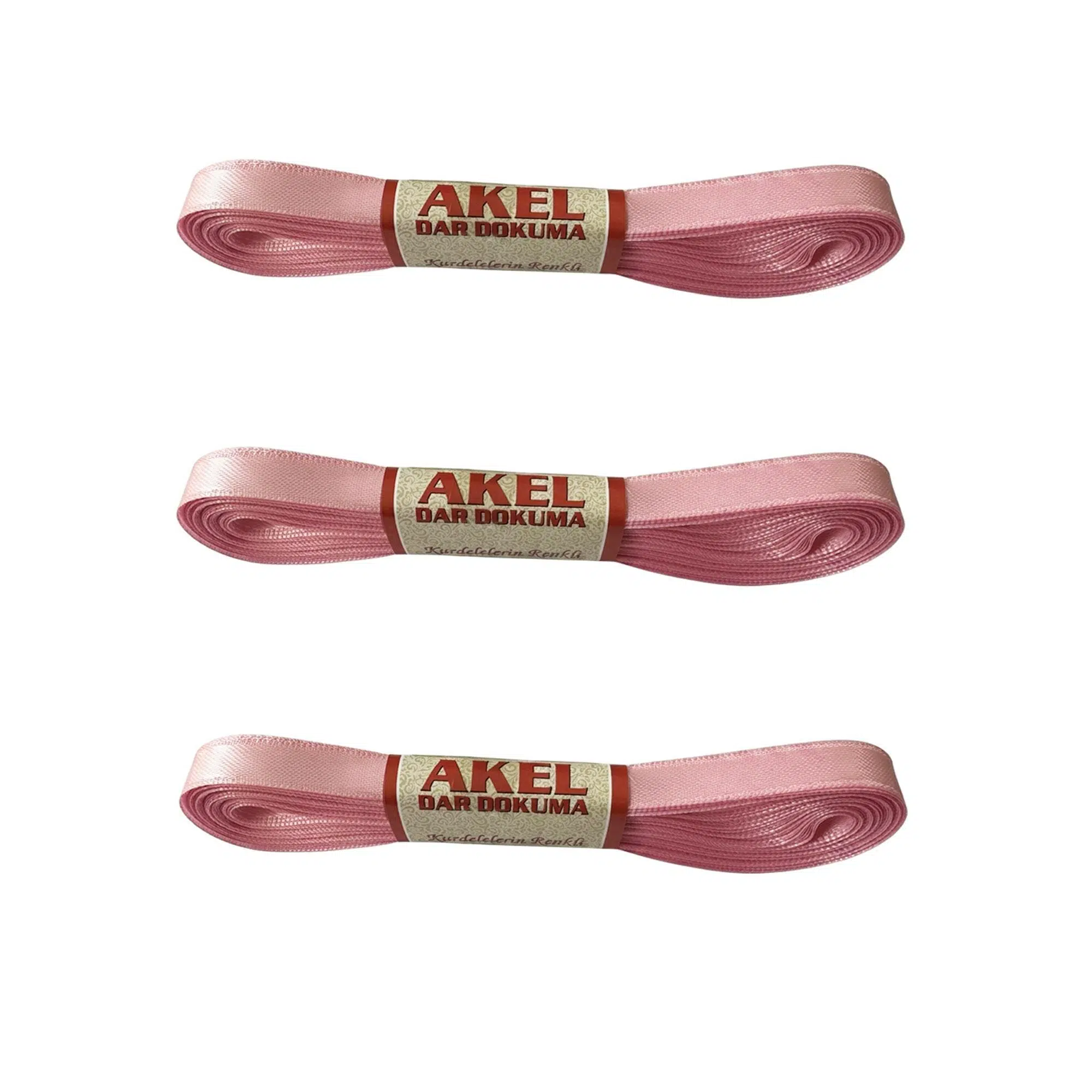 Akel Dar Dokuma Toz Pembe Saten Kurdele - 1 Cm. x 10 Metre - 3 Adet
