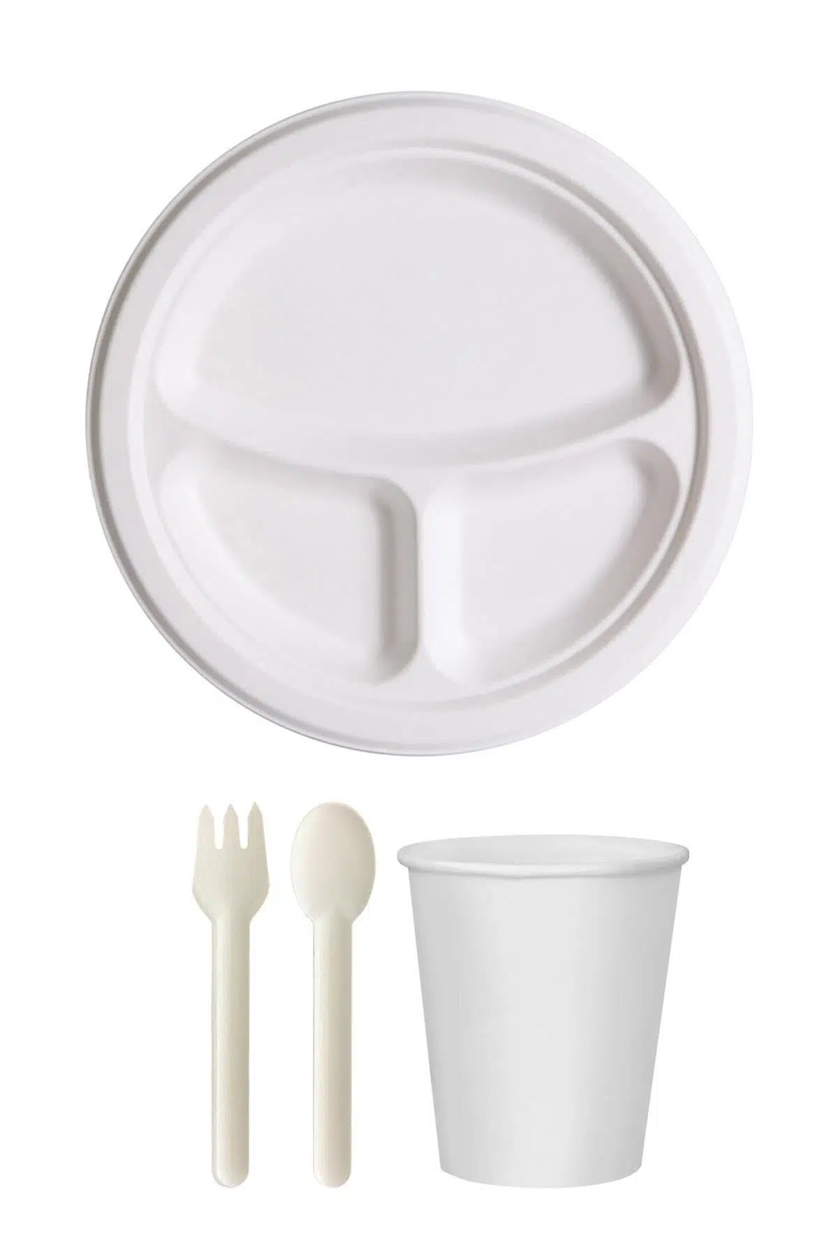 Ekolojik 26 Cm. 3 Bölmeli 72 Kişilik Parti Piknik Sofra Sunum Seti -Tabak Bardak Çatal Kaşık Takımı