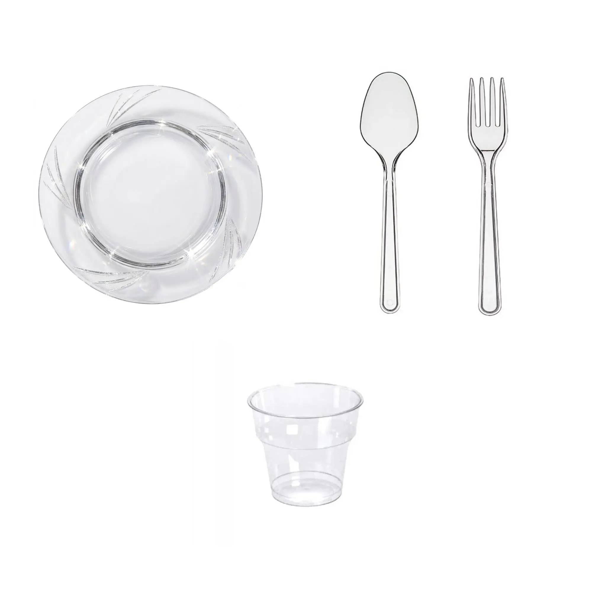 Omeyva 23 Cm. Şeffaf Plastik Sorfa Piknik Seti - 72 Kişilik Tabak Bardak Çatal Kaşık Takımı