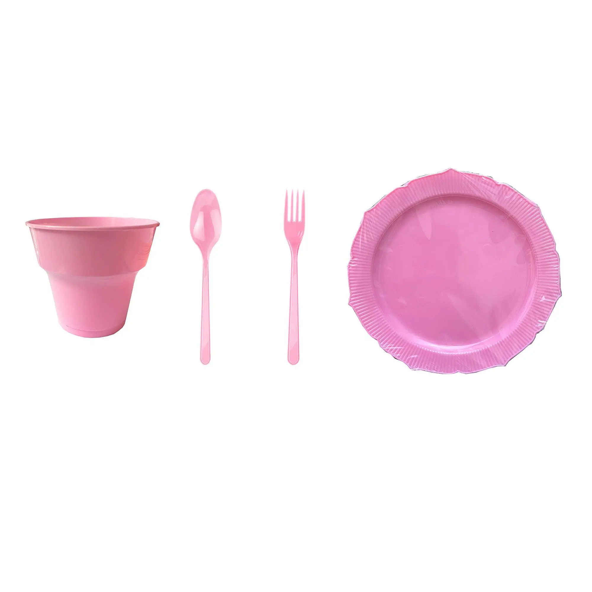 Omeyva 26 Cm. Plastik Mika Pembe Sorfa Piknik Seti - 72 Kişilik Tabak Bardak Çatal Kaşık Takımı