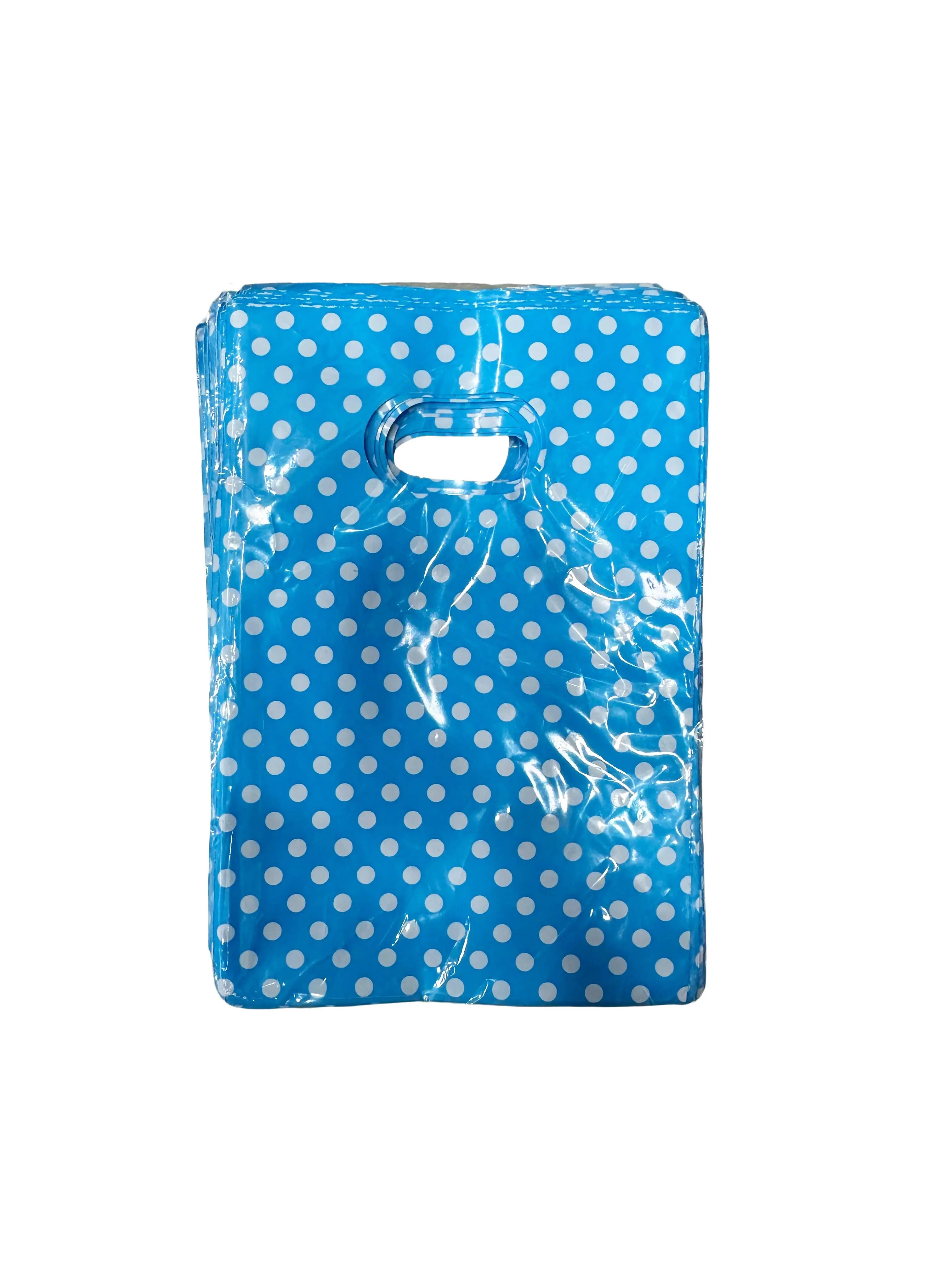 Omeyva Mavi Puantiyeli Metalize Hediye Paketi El Geçmeli Poşet - 12x17 Cm. - 100 Adet