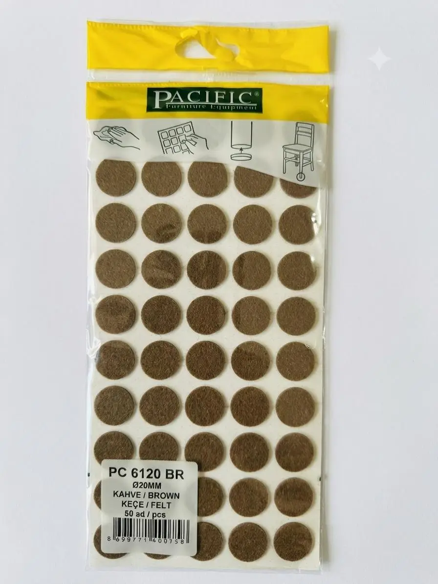 Pacific Yapışkanlı Mobilya Masa Sandalye Altı Zemin Ayak Koruyucu Keçe 20 mm - Yuvarlak - 50 Adet