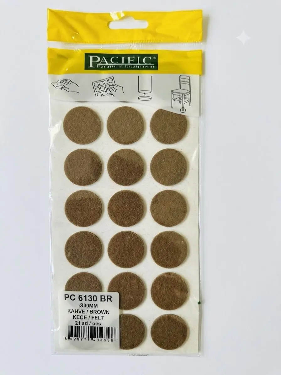 Pacific Yapışkanlı Mobilya Masa Sandalye Altı Zemin Ayak Koruyucu Keçe 30 mm - Yuvarlak - 21 Adet