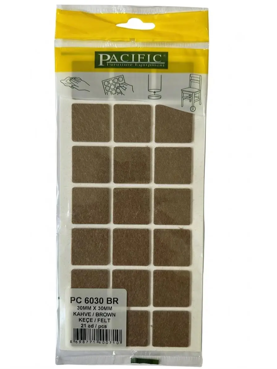 Pacific Yapışkanlı Mobilya Masa Sandalye Altı Zemin Ayak Koruyucu Keçe 30 mm - Kare - 21 Adet
