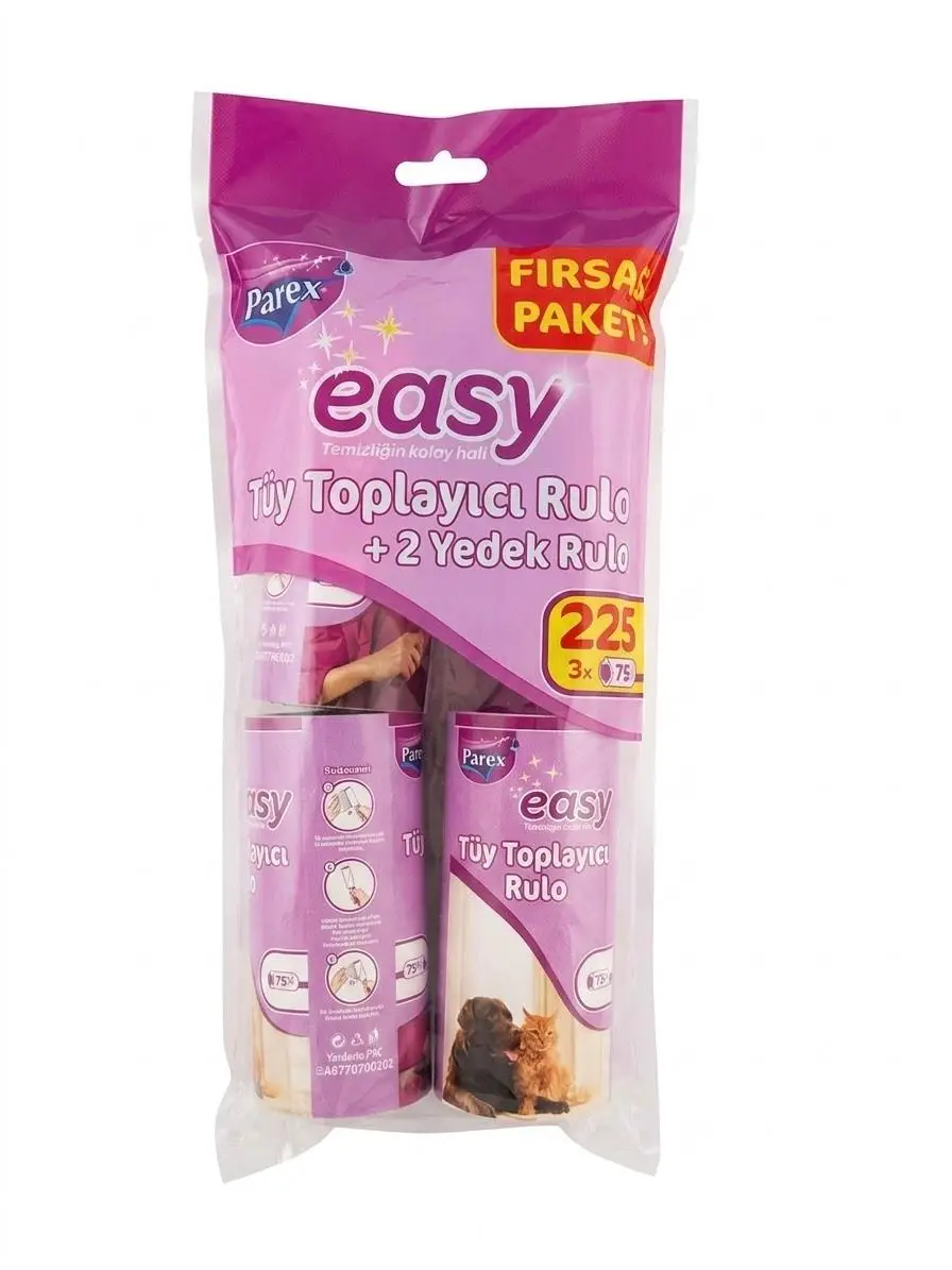 Parex Evcil Hayvan Yapışkanlı Rulo Tüy Toplayıcı 75 Yaprak - 2 Yedek Rulolu - 1 Paket