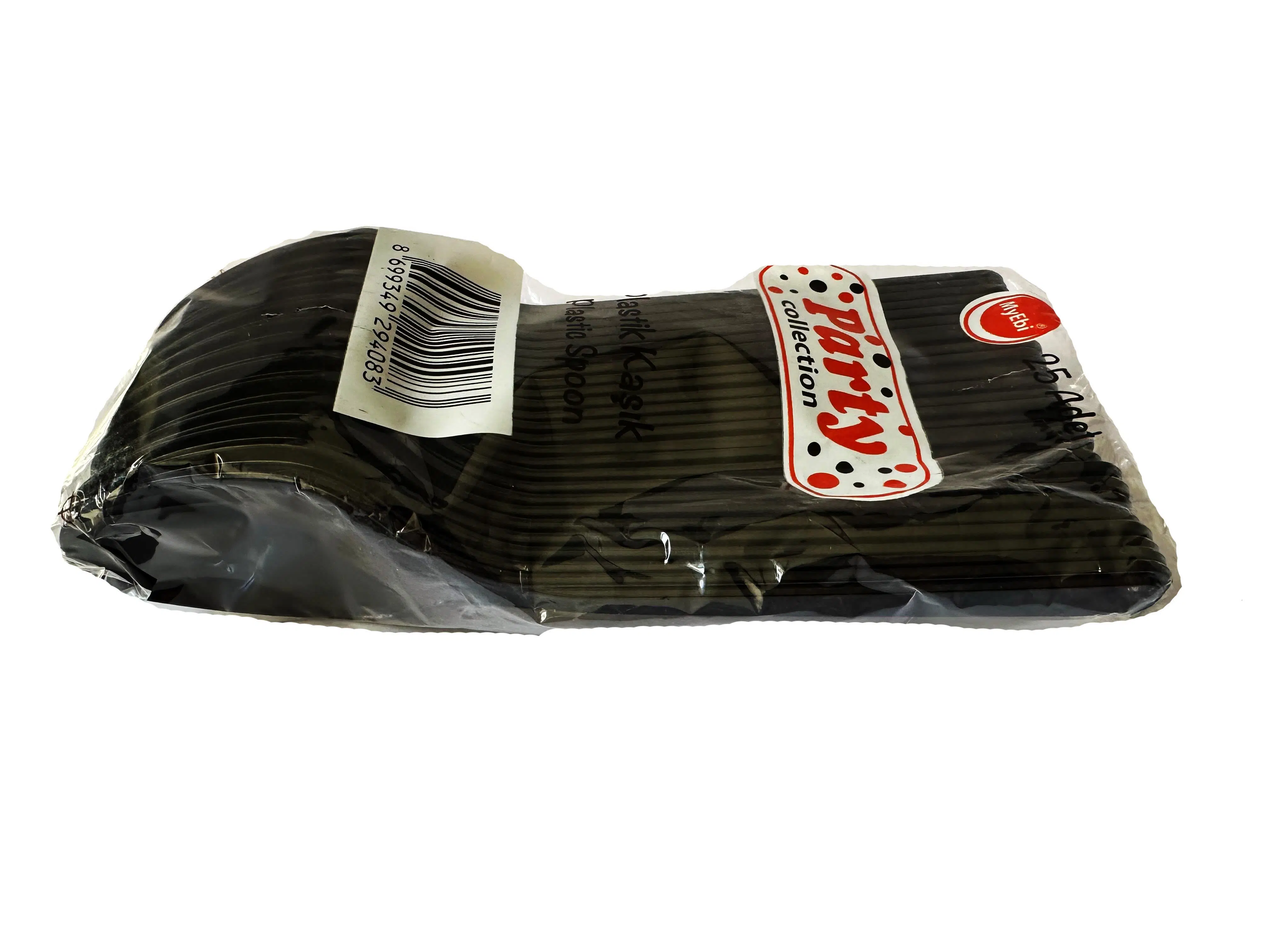 Plastik Lüx Siyah Renk Kaşık - Parti Davet Piknik Çorba Yemek Kaşığı - 18 Cm. - 25'li Paket