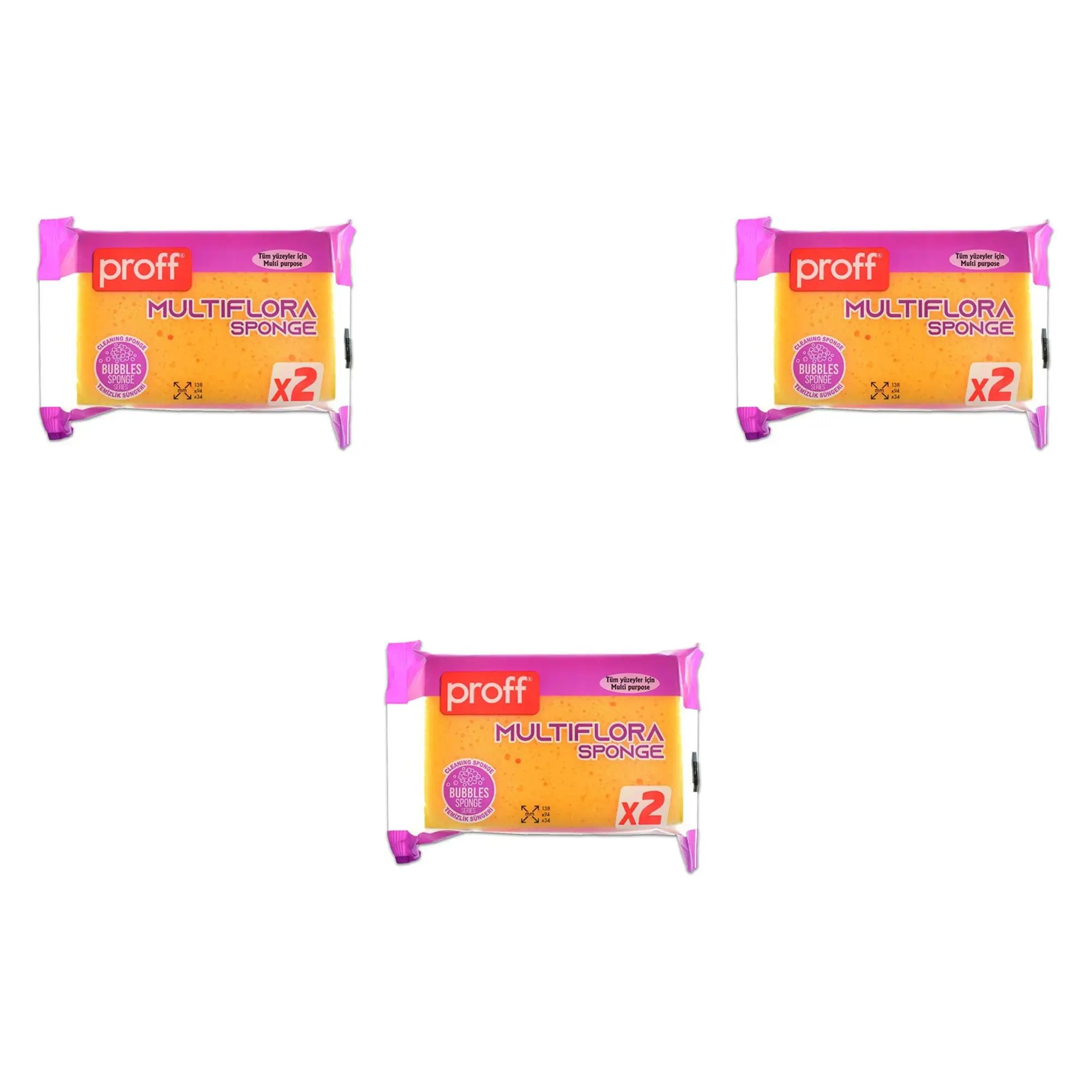 Proff Multiflora 2'li Soft Sünger - 14x9x3 Cm. - Tüm Yüzeyler İçin Bulaşık Süngeri - 3 Paket