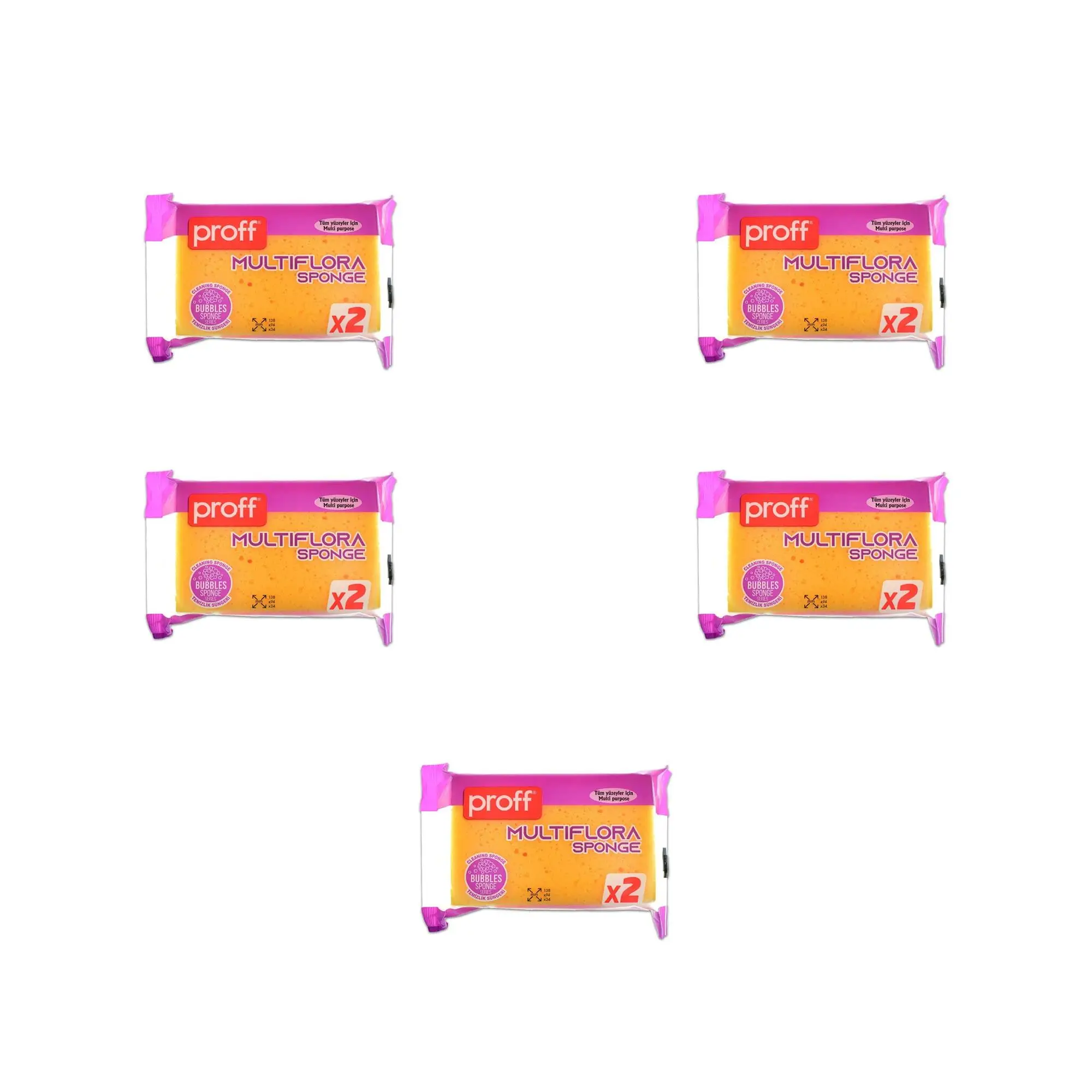 Proff Multiflora 2'li Soft Sünger - 14x9x3 Cm. - Tüm Yüzeyler İçin Bulaşık Süngeri - 5 Paket