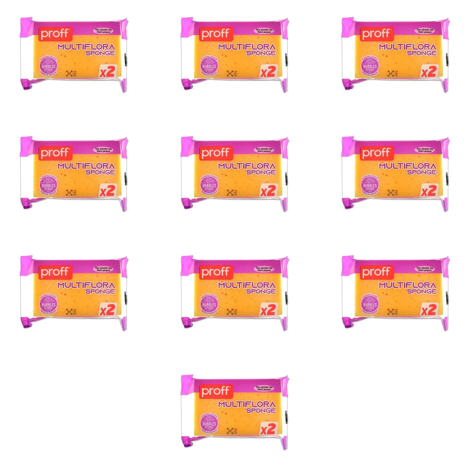 Proff Multiflora 2'li Soft Sünger - 14x9x3 Cm. - Tüm Yüzeyler İçin Bulaşık Süngeri - 10 Paket