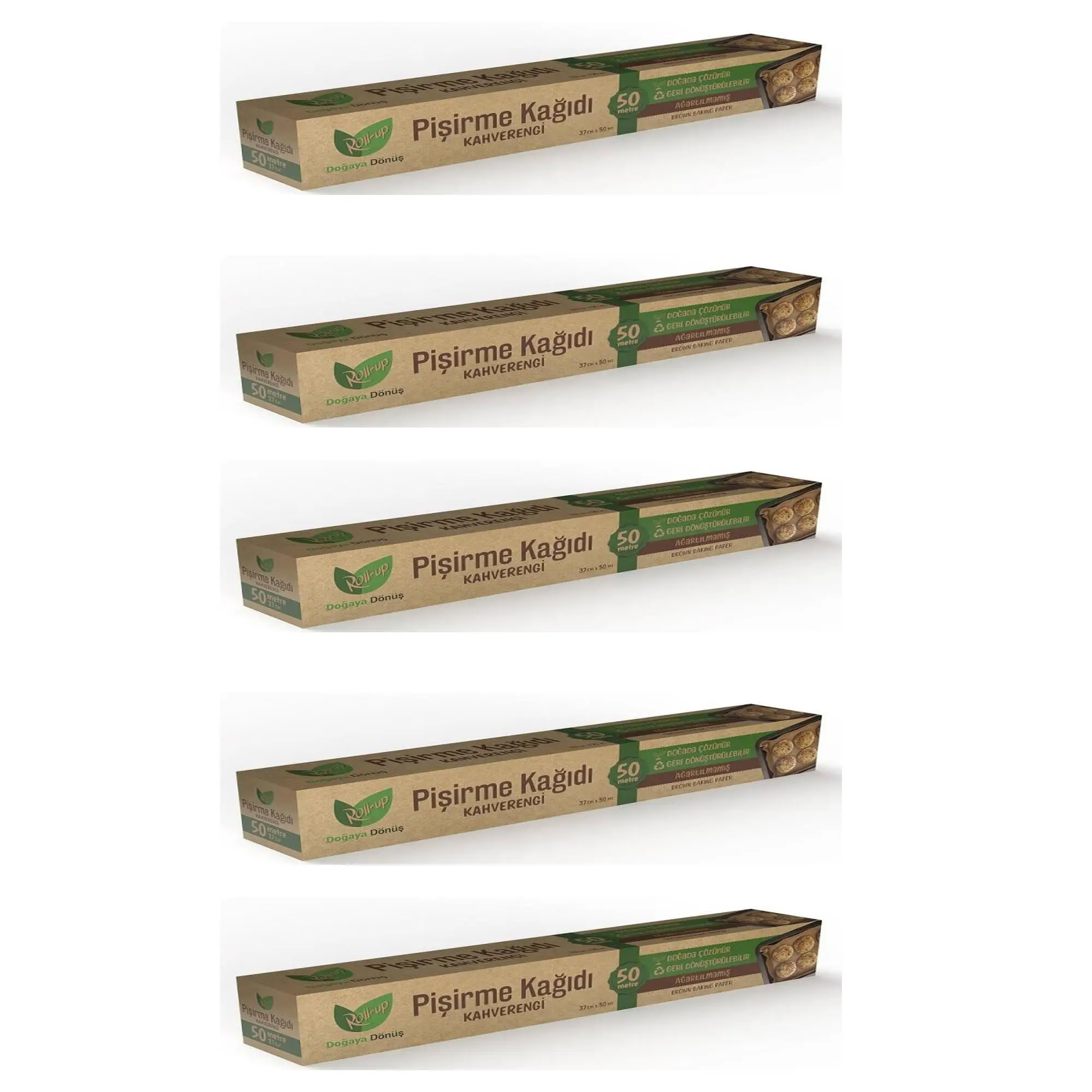 Roll-Up Ağartılmamış Doğal Rulo Fırın Pişirme Kızartma Kağıdı - 37Cm. X 50 Metre - 5 Kutu