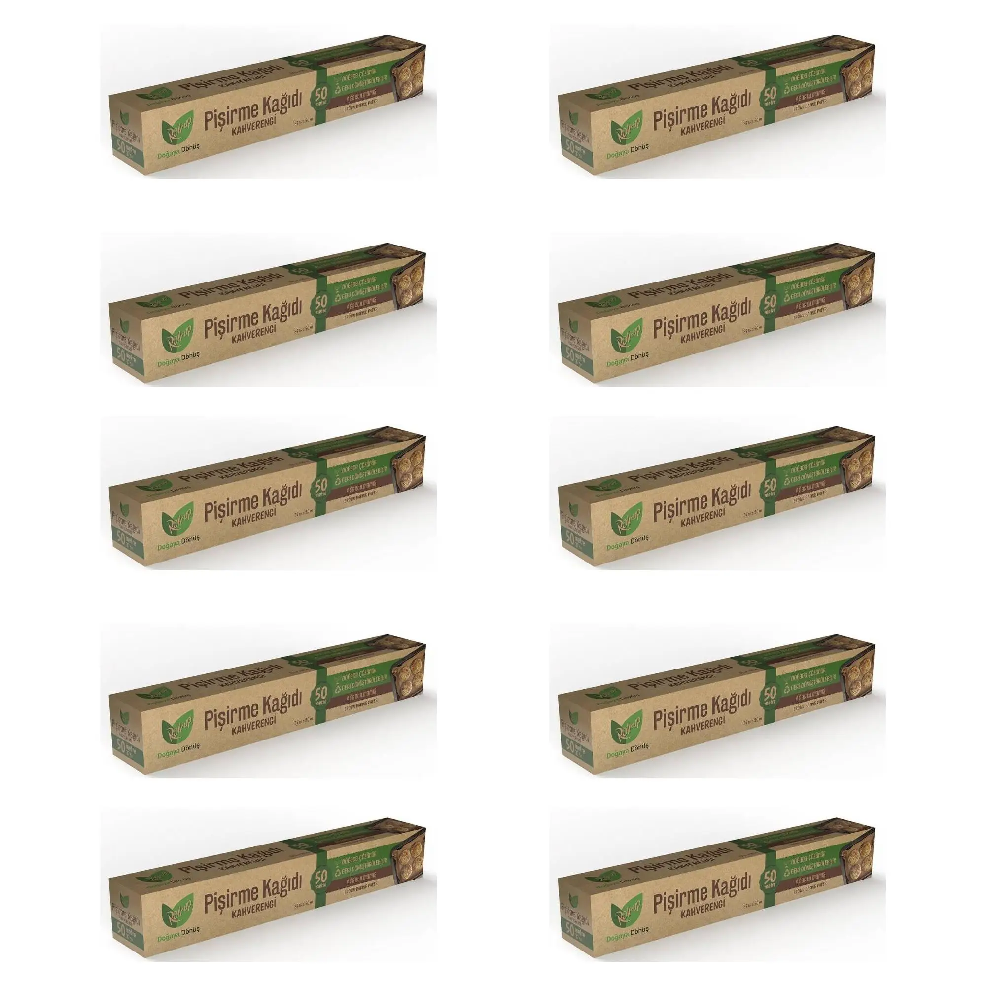Roll-Up Ağartılmamış Doğal Rulo Fırın Pişirme Kızartma Kağıdı - 37Cm. X 50 Metre - 10 Kutu