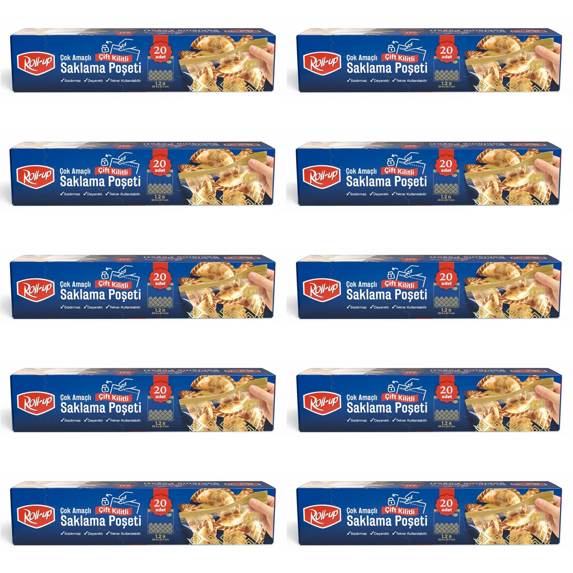 Roll-Up Çift Kilitli Şeffaf Buzdolabı Saklama Poşeti Torbası - 1,2 Litre - 20 Adetlik 10 Paket