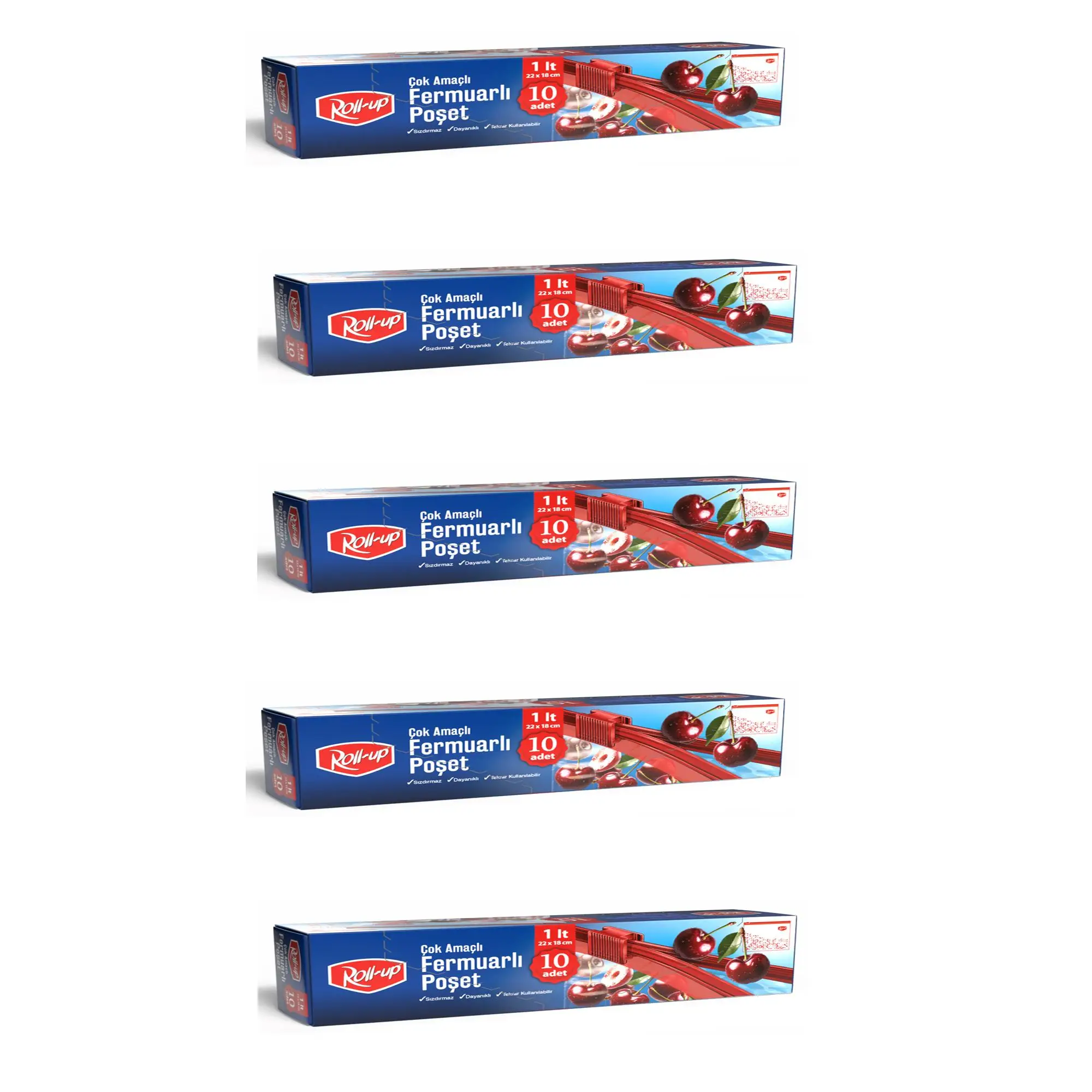 Roll-Up Fermuarlı Şeffaf Buzdolabı Saklama Poşeti Torbası - 1 Lt. - 22x18 Cm. - 10 Adetlik 5 Paket