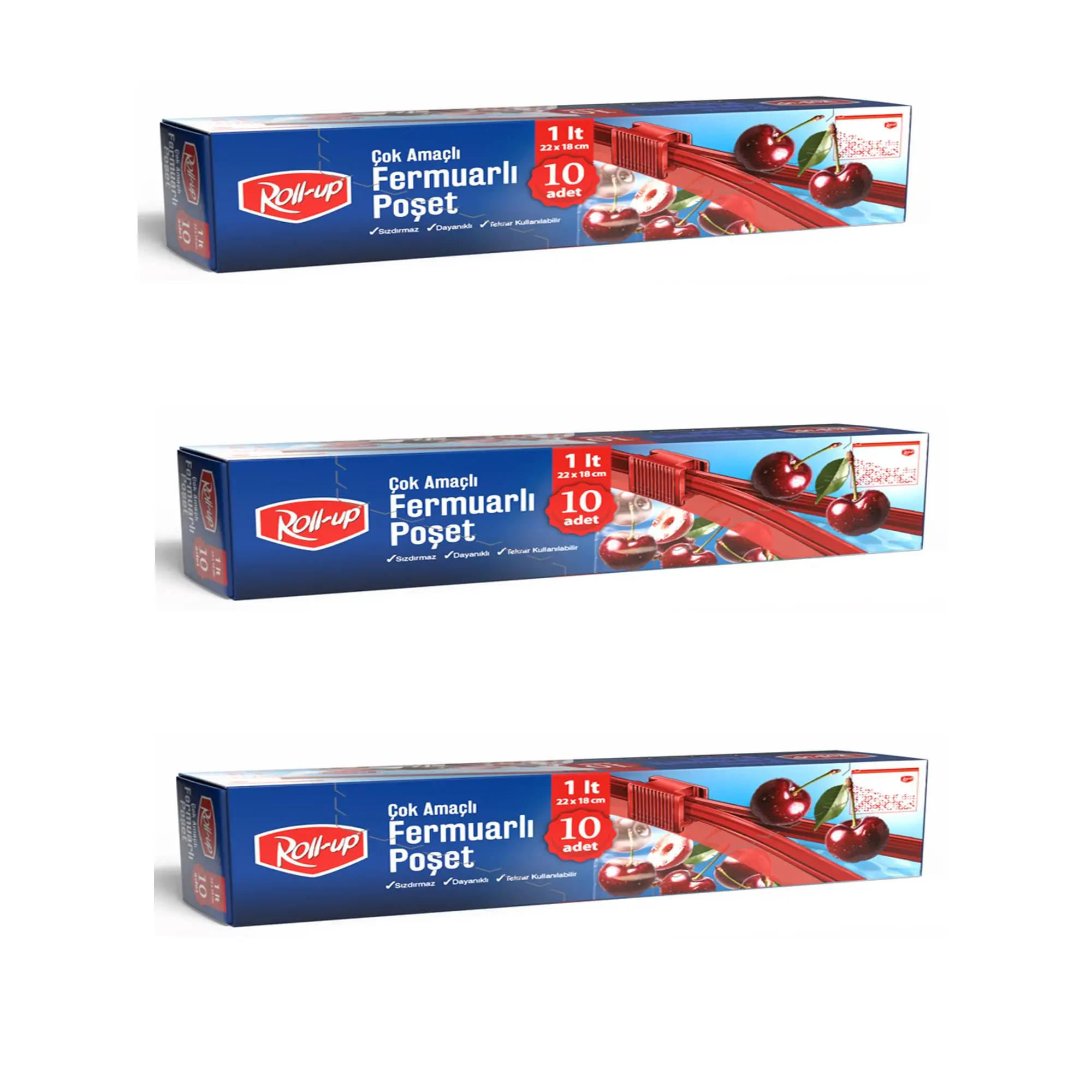 Roll-Up Fermuarlı Şeffaf Buzdolabı Saklama Poşeti Torbası - 1 Lt. - 22x18 Cm. - 10 Adetlik 3 Paket