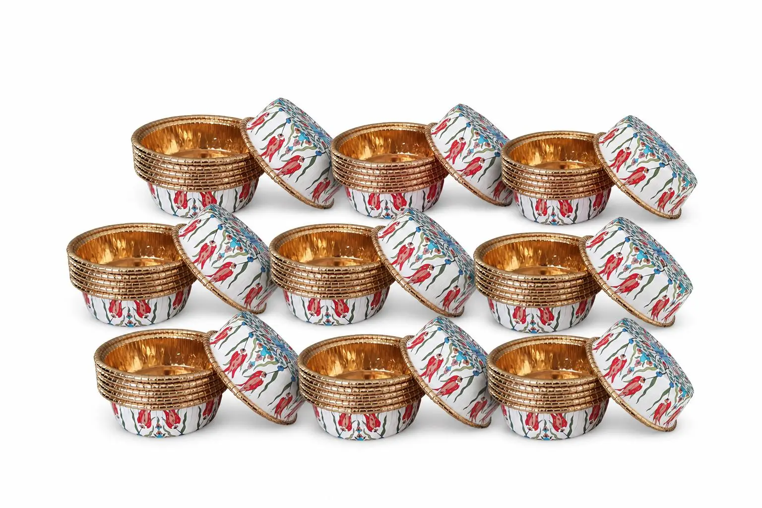 Roll-Up Premium Lale Desenli Kap - Aşure Sütlaç Tatlı Kabı - 11,5x4,5 Cm. - 6 Adetlik 10 Paket -60 Ad