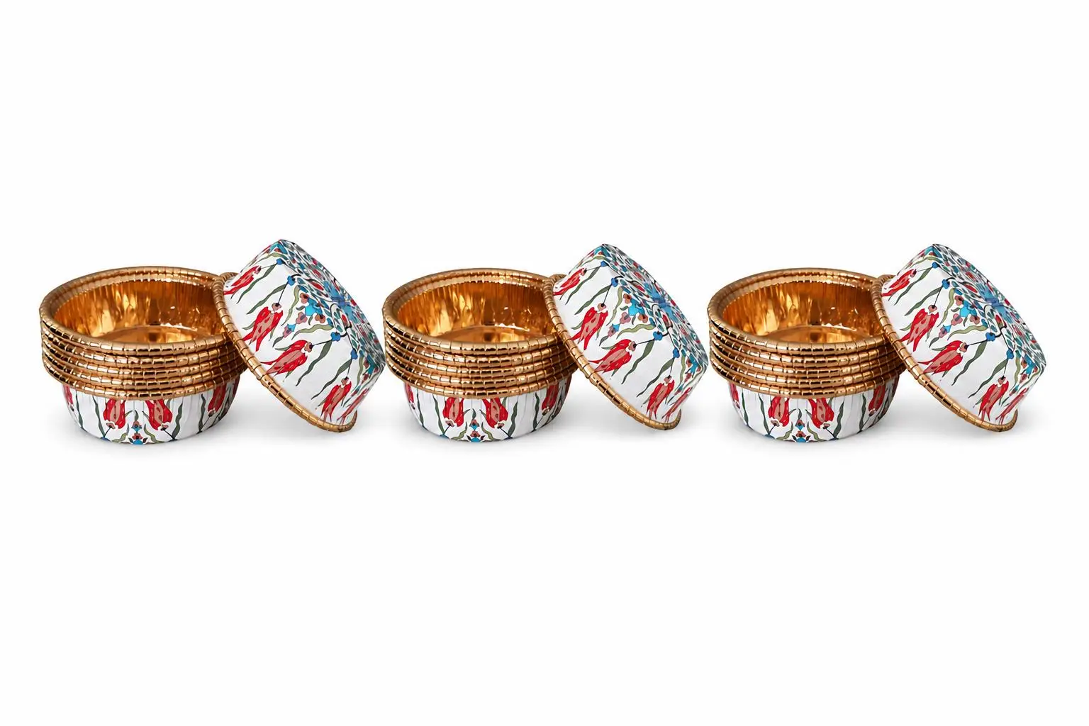 Roll-Up Premium Lale Desenli Kap - Aşure Sütlaç Tatlı Kabı - 11,5x4,5 Cm. - 6 Adetlik 3 Paket -18 Ad