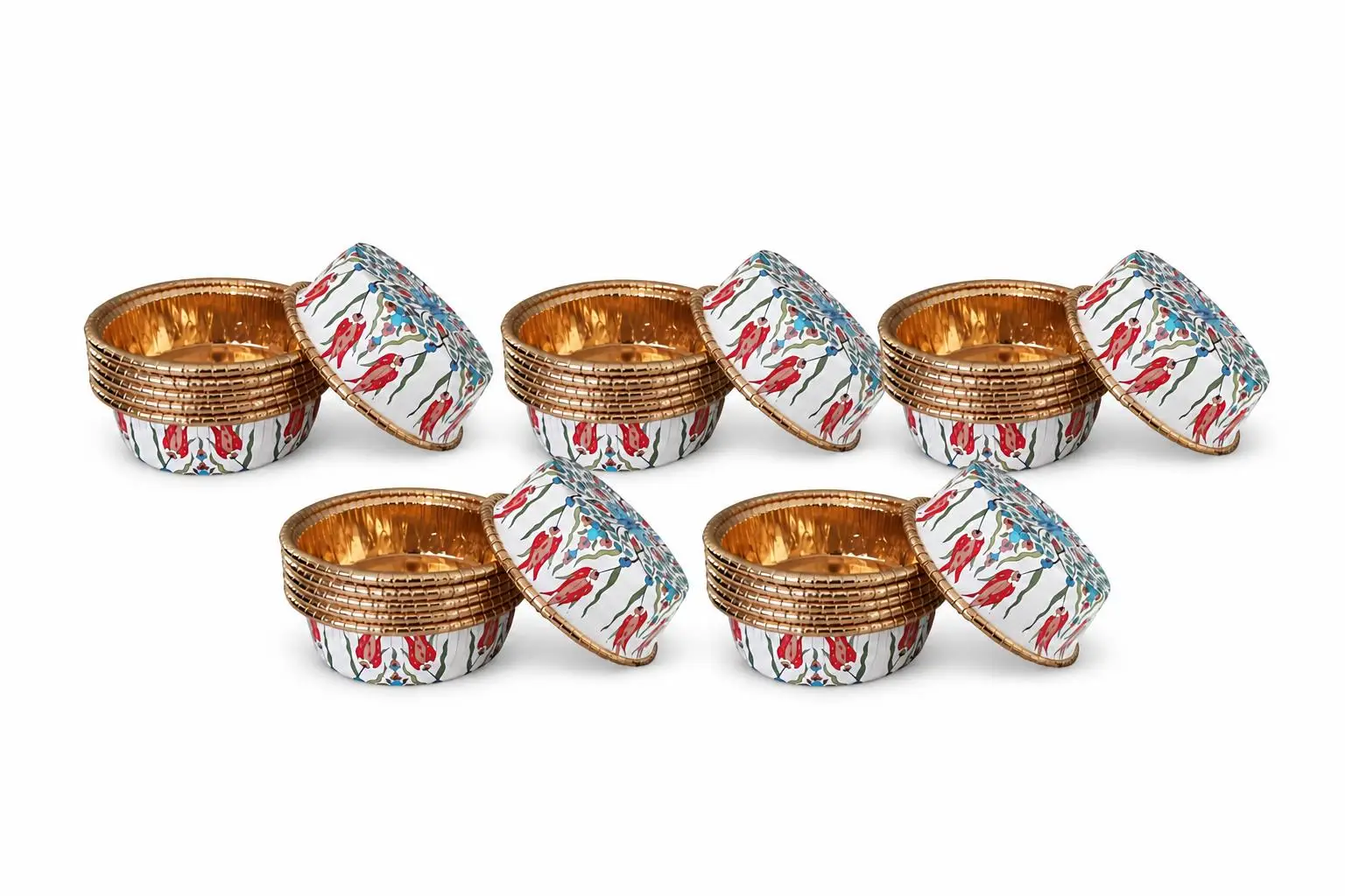 Roll-Up Premium Lale Desenli Kap - Aşure Sütlaç Tatlı Kabı - 11,5x4,5 Cm. - 6 Adetlik 3 Paket -30 Ad