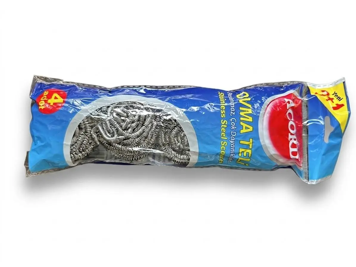 Acord 3+1 Paslanmaz Çelik Ovma Teli - Bulaşık Temizlik Teli - Toptel - 4 Adetlik Paket