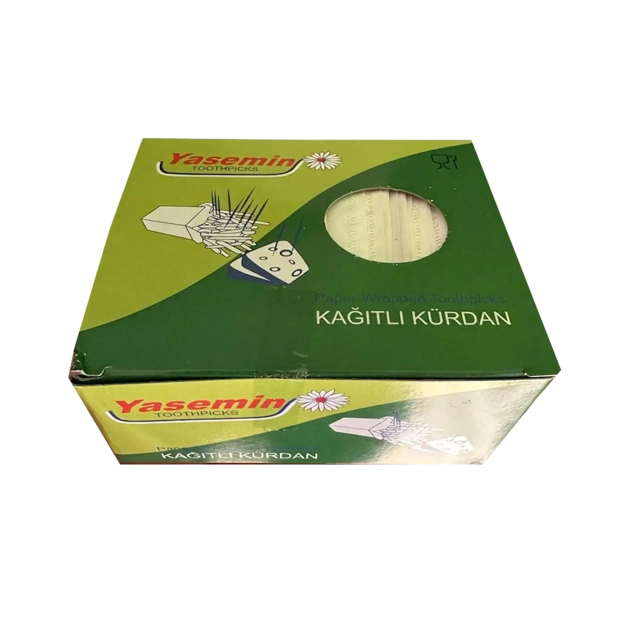 Yasemin Kağıt Sargılı Kutulu Ahşap Kürdan - Standart Boy - Ort. 400 Adetlik 1 Paket